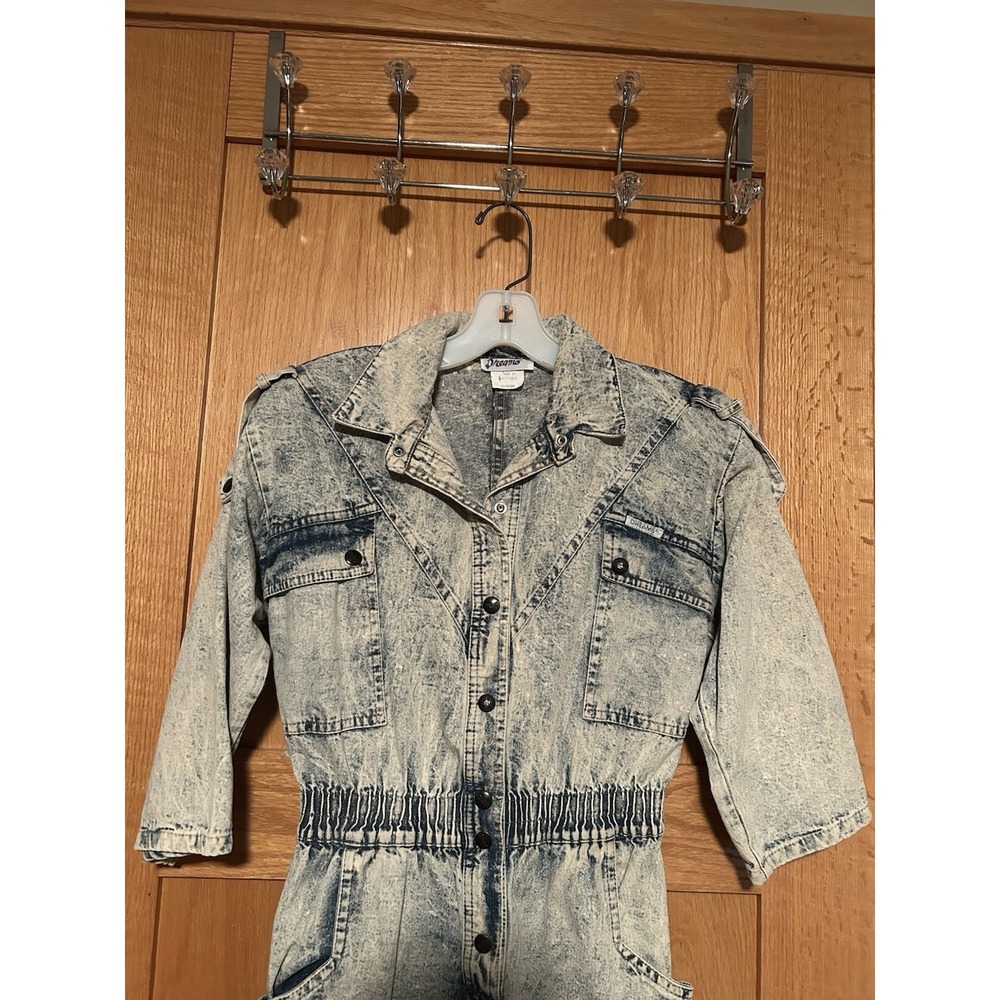 Vintage 80s Dreams Denim Jean Acid Wash Women's Boiler Jumpsuit Petite - Picture 2 of 12